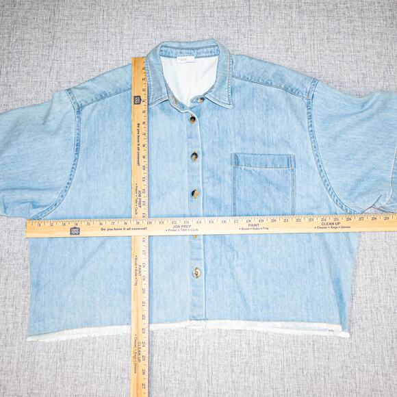 Rosetta Getty $730 Cropped Denim Shirt Mid Blue Wide Boxy fit - Picture 8 of 9